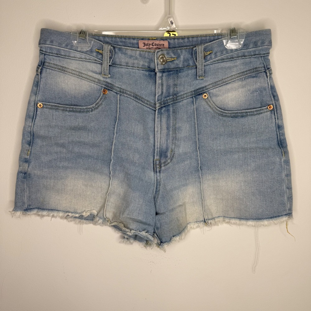 Juicy Couture Womens Light Wash High Rise Raw Hem Denim Shorts Size 30